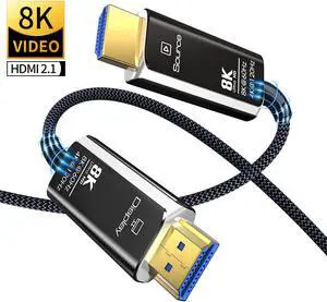 50 Feet 8k HDMI Fiber Optic Cable Braided Ultra High Speed 8K HDMI 2.1 Cables 48Gpbs 4K@120Hz 8K@60Hz eARC Dynamic HDR HDCP 2.3, (Black+White)