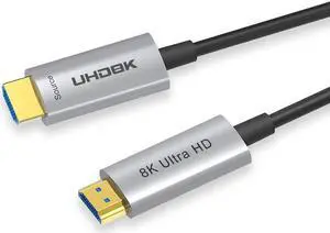 8K Certified HDMI2.1 Fiber Optic Cable, 100 FT Long CL3 Rated In-Wall HDMI Cable- (8K@60Hz 7680x4320, 4K@120Hz) 48Gbps HDCP 2.2&2.3, eARC,HDR10, Dynamic Compatible for Gaming PC Xbox - Silver