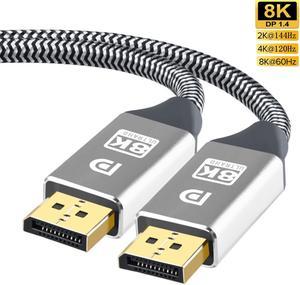 8K 60Hz DisplayPort Cable 3.3FT,Jansicotek DP 1.4 Male Ultra High Speed Cord for Laptop/PC/TV/Gaming Monitor,Support Bandwidth of 32.4Gbps, 4K@144Hz, 2K@165Hz, 1080P@240Hz - Silver