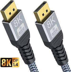 8K DisplayPort Cable 6.6ft, 32.4Gbps High Speed DP 1.4 Braided Display Port Cord, 8K 60Hz HDR, 4K/60Hz, 1080p, 3D Compatible for Gaming Monitor Graphics Card TV PC Laptop