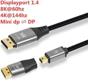8K Mini DisplayPort to DisplayPort Cable, Bi-Directional Mini DP to DP 1.4 Cable [8K@60Hz, 4K@144Hz, 2K@240Hz] HDR, G-Sync, FreeSync,Gold-Plated Mini DP for MacBook, iMac, Monitor, 3.3FT