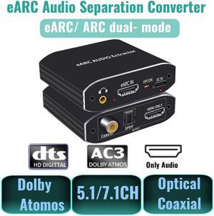 192KHz HDMI eARC Audio Extractor Converter,HDMI ARC Audio Extractor to SPDIF Coaxial 3.5mm L/R Soundbar Support eARC Function for TV