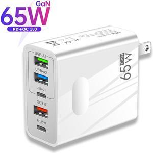 USB C Charger, Charger GaN 65W, PPS 5-Port Fast Compact Wall Charger for iPhone 14 Pro Max/14 Plus/13, MacBook Pro, iPad Pro, Switch, Galaxy S22/S21- White