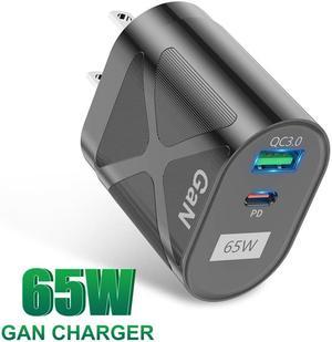USB Type C Charger, 65W Fast Wall Charger, PD 3.0 Type C Charging Block Travel GaN Charger Adapter for iPhone Pro, Samsung, MacBook Pro/Air, iPad, Laptops, Dell XPS 13 - Black