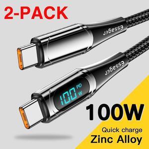 USB C Cable,Jansicotek (6.6FT, 2-PACK) Nylon Braided USB C to USB C Cable, 100W PD Fast Charging Type-C Cable with LED Display for lPad Mini/Air/Pro, MacBook Pro, Samsung Galaxy S22/S10, Pixel, LG