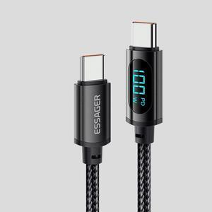 Jansicotek (3.3FT, 1-PACK) USB C Cable, Nylon Braided USB C to USB C Cable, 100W PD Fast Charging Type-C Cable with LED Display for lPad Mini/Air/Pro, MacBook Pro, Samsung Galaxy S22/S10, Pixel, LG