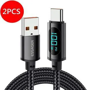 100W USB A to USB C Cable with LED Display,Jansicotek USB C Cable,USB C Charger Cable Fast Charging,PD USB C Cord for Samsung Galaxy iPad MacBook Pixel (3.3FT, 2-PACK) 100W USB A to USB C Cable with LED Display,Jansicotek USB C Cable,USB C Charger Cable Fast Charging,PD USB C Cord for Samsung Galaxy iPad MacBook Pixel (3.3FT, 2-PACK)