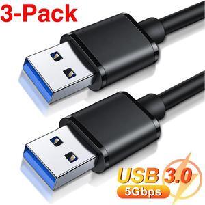 USB to USB Cable [6.6Ft, 3-Pack] - USB 3.0 Cable USB A to USB A USB Male to Male Double End USB to USB Cord Compatible with Hard Drive Enclosures, DVD Player, Laptop Cooler and More
