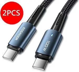 [2-Pack 3.3ft] USB C to USB C Cable Type C Fast Charge 5A PD 100W C to C Super Fast Charging, USB C Charging Cable 480Mbps Data Nylon Braided Charge Cable for Samsung Galaxy iPad MacBook
