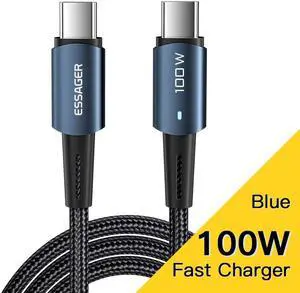 USB C Cable, 1-Pack 3.3FT Nylon Braided USB C to USB C Cable, 100W PD Fast Charging Type-C Cable for lPad Mini/Air/Pro, MacBook Pro, Samsung Galaxy S22/S10, Pixel, LG (Blue)