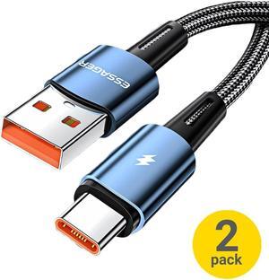 PD 120W USB A to USB C Cable,Jansicotek 6A Fast Charging USB C Cable Nylon Braided Charger Cord Type C Cable for Samsung S21 S20 iPad Pro Google Pixel LG (3.3FT, 2-PACK)