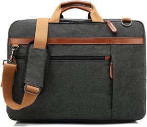 Convertible 3 in 1 Laptop Backpack,17.3 Inch Messenger Backpack Satchel Bag Briefcase Backpack Computer Handbag Shoulder Bag for Women Men-Canvas Black