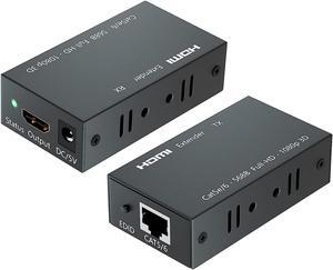 Jansicotek 196ft/60m HDMI Extender (Tx + Rx) Via Single RJ45 Cat6 Ethernet Cable Transmit Support 1080p - HDMI Transmitter Receiver Set