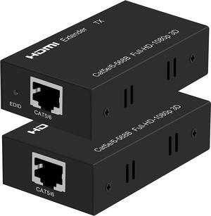 Jansicotek HDMI Extender 196ft/60m Function 1080p HDMI to RJ45 Network Repeater Over Single Cat5e Cat 6 LAN Cable