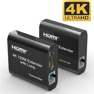 4K HDMI Extender, 394ft HDMI Extension Adapter 4K@30Hz 1080P@60Hz HDMI Over Ethernet Transmitter and Receiver with HDMI Loopout, Audio, EDID