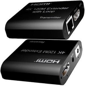 HDMI Extender Over Ethernet CAT5e/6/CAT7 - Up to 394ft (120m) - Lossless Low Latency Signal, HDMI Loopout - Long Range Ethernet to HDMI at  4K@30Hz - (4KHE120M)