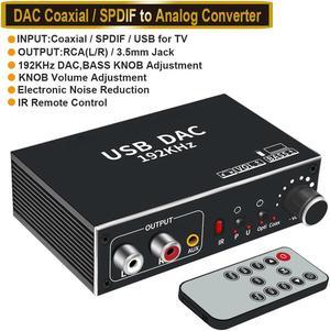 192KHz DAC Converter, Digital to Analog Audio Converter, Optical Toslink SPDIF Coaxial USB(PC) Input to  L/R 3.5mm Jack Output Support Volume Control&Bass Adjustment