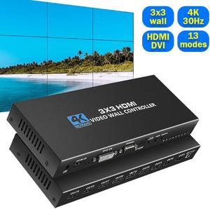 3x3 Video Wall Controller with 13 Display Modes, Support RS232, 1080P@60Hz, HDMI 1.4, HDCP 1,4, HDMI & DVI Input, HMDI Output, for Sports bar, Restaurant, School, Company, Home Theater, Mall