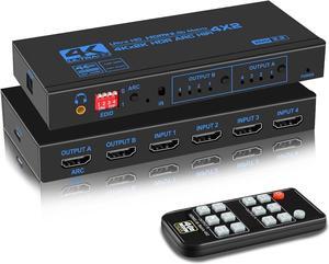 4x2 HDMI 4K Matrix Switch/Splitter, (4-Input, 2-Output) with Remote Control Supports Ultra 4K@60Hz RGB 8:8:8, YUV 4:4:4, HDR, YUV, HDMI 2.0, HDCP 2.2, 3D, 1080p, 18GBPS - ARC/SPDIF, 3.5mm Stereo Audio