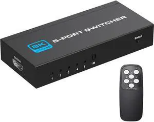 8K 60Hz HDMI Switch, 8K@60Hz HDMI Switcher  (5 input 1 Output) with Remote Control, Auto Switch, HDMI 2.1, HDCP 2.3, HDR, Full HD, 3D for PS5/PS4/Xbox/Roku/Apple TV  - OZ8Q5