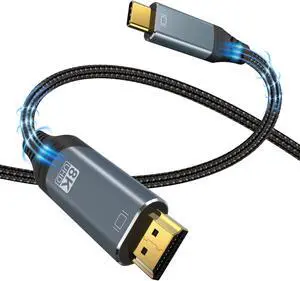 8K USB C to HDMI Cable 3.3ft, USB Type C to HDMI Cable[Thunderbolt 3/4 Compatible] for Home Office, 8K@30Hz, Compatible for iPhone 15 Pro, MacBook Pro, iPad Pro, iPad Air 4, XPS, Pixelbook