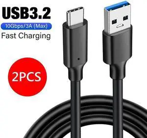 USB-A to USB-C 3.1 Gen 2 Adapter Charger Cable, Fast Charger, 10Gbps High-Speed, USB-IF Certified, for Apple iPhone 15, iPad, Samsung Galaxy, Tablets, Laptops, 3.3 Foot, 2Pack, Black