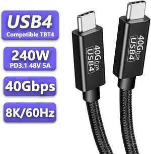 8K@60Hz USB4 Cable Braided, 40GBps Data Transmission, 240W (48V5A) PD Super Fast Charge, 8K@60Hz Ultra HD Display for Thunderbolt 3/4, Mobile Phone, Notebook, MAC, SSD, PD3.1 and QC4.0 (5FT) 8K@60Hz USB4 Cable Braided, 40GBps Data Transmission, 240W (48V5A) PD Super Fast Charge, 8K@60Hz Ultra HD Display for Thunderbolt 3/4, Mobile Phone, Notebook, MAC, SSD, PD3.1 and QC4.0 (5FT)