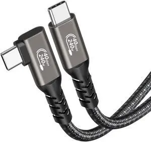 3.3ft Braided USB C to USB C USB4 Cable 90 Degree: 40 Gbps Data Transfer + 8K HD Display + 240W Fast Charging USB4.0 C to C Cable for Laptop, Hub, Docking, SSD, Samsung, MacBook etc