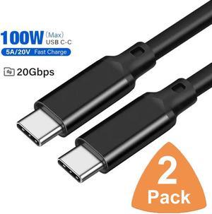 USB C to USB C Cable 2Pack(1.6ft+1.6ft), USB 3.2 Gen 2X2 20Gbps 5A 100W Fast Charge, 4K@60Hz Video ,for PD Docking Station,T5 LaCie SSD,Hard Drives,MacBook Pro,iPad Pro 2018,Black