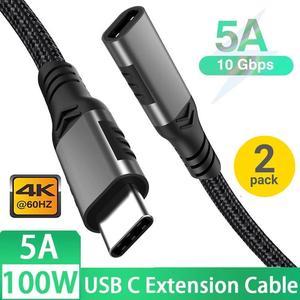 USB C Extension Cable 1.6FT/2-Pack, USB C Extender Male to Female Type C Cable USB 3.1 Gen2 100W/10Gbps Fast Charging&Sync for Mobile Phone, Laptop, MacBook, iPad, Dell XPS, Magsafe and More