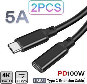 100W Fast Charging USB C Extension Cable 1.6ft/2-Pack, USB 3.2 Gen2 / 10Gbps Data & 4K Video Sync Transfer USB C Extender Cable for USB-C Hub, Laptop, Tablet, Phone, MacBook and More