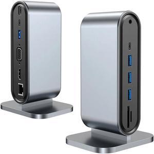 USB C Docking Station, 12 in 1 Docking Station Dual Monitor with 4K HDMI, 100W PD, Ethernet, SD/TF Card Reader, 4*USB 3.0 Port,USB-C Data port Mic/Audio Multi-Port USB C HUB for Notebook Laptop