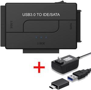 SATA/IDE USB 3.0 Adapter, Hard Drive Reader with USB A and USB C for Universal 2.5"/3.5" Inch External HDD/SSD with 12V 2A Adapter, Support 6TB for Windows and Mac OS