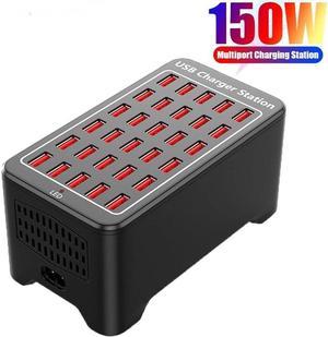 30-Port 150W (30 A) USB Charging Station, Home-Sized Desktop USB Fast Charger, Multiple USB Desktop Chargers for Hotels, Schools, Shops, Shopping malls and Travel - Black