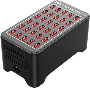 30-Port 150 watt (30 A) USB Charging Station, Home Desktop Fast Charger, Multiple Chargers, Suitable for Hotels, Shops, Schools, Shopping malls and Travel - Black
