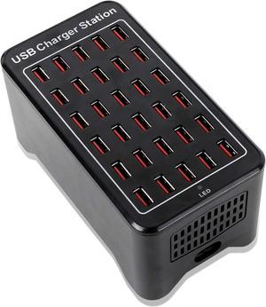 30 Ports USB Charger, 150W 30A Desktop USB Charging Station with iSmart Multiple Port, Compatible Smartphones,Tables,and More Devices - Black