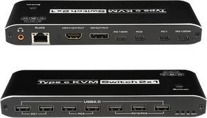 8K USB C KVM Switch,2 PC share one USB keyboard and mouse,5 x USB 2.0 device,1 x R45,1 x 3.5mm Jack and one Displayport or HDMI monitor to control 2 Macbook,computers, laptops, game consoles.