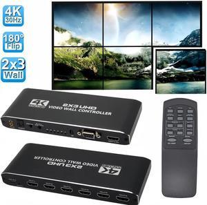 2x3 Video Wall Processor Controller with RS232 1080P@60Hz Output, 4K @30Hz Input, 1 HDMI Input & 6 Outputs, Support 14 Display Modes 1x1, 1x2, 1x3, 1x4, 1x5,1x6, 2x1, 2x2, 2x3, 3x1, 3x2, 4x1,5x1, 6x1
