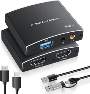 Jansicotek USB 3.0& USB-C Video Capture Card support Mic HD 4K60 Video 1080P 60fps Board Game Record For Live Streaming Video Recording Nintendo Switch/PS5/OBS/PC/Camera