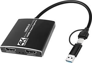 4K Capture Card, Video Capture Card 1080P 60FPS,HDMI Capture Card Switch with Microphone, Game Capture Card USB 3.0 C for Live Streaming Video Recording, Screen Capture Device for PS4/PC/OBS/DSLR