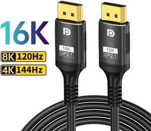 16K Displayport Cable 2.1, Braided DP Cable Support [16K@30Hz, 10K@60Hz, 8K@60Hz/120Hz, 4K@240Hz, 2K@480Hz] 80Gbps & FreeSync G-Sync HDR for Gaming Monitors, Graphics Card. 3.3FT