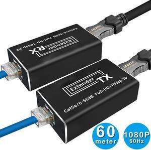 Jansicotek HDMI Extender Over CAT5/CAT6 Up to 196Feet - Loop Out - 1080P@60Hz Full HD Signal Distribution (Transmitter and Receiver)