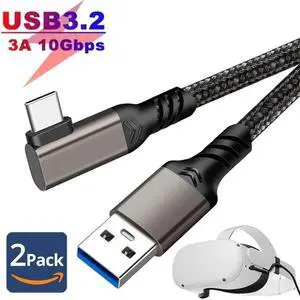 USB 3.1 Gen 2 10Gbps USB C Right Angle Charger Braided Cable, [2-Pack, 6.6FT] USB A to USB C Cable Type C 3A 60W Charger Fast Charging Charging Cord Compatible with Galaxy S10 S9 Plus S21 Note 10 LG