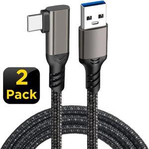 USB A to USB C Right Angle Braided Cable 2Pack(10ft+10ft), USB 3.1 Gen 2 10Gbps 3A 60W Fast Charge ,for PD Docking Station,T5 LaCie SSD,Hard Drives,MacBook Pro,iPad Pro 2018,Black