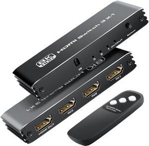 3-Port HDMI 2.1 Switch, Ultra HD 8K HDMI Splitter Switcher with IR Remote Support 4K@120Hz, 8K@60Hz, Aluminum HDMI Selector for PS5/PS4, Xbox, Ro-ku, TV, Fire Stick