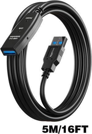 Jansicotek USB 3.0 Active Extension Cable (16 Feet) A-Male to A-Female USB Repeater with Signal Booster for Oculus Rift, Quest Link, Xbox 360 Kinect, Playstation, Printer, Webcam