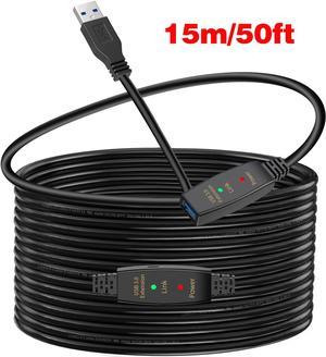 USB Extension Cable 50 Feet (15 Meter) USB 3.0 Active Cable Repeater Cable Type A Male to A Female with Built-in Signal Booster Chips for Printer, Xbox, Webcam, VR, Hard Drive, USB Hub and More