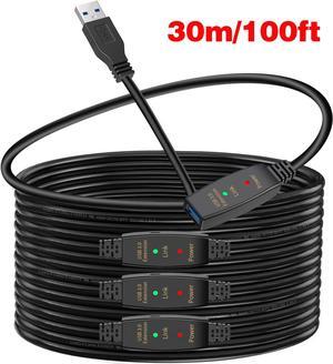 USB Extension Cable 100 Feet (30 Meter) USB 3.0 Active Cable Repeater Cable Type A Male to A Female with Built-in Signal Booster Chips for Printer, Xbox, Webcam, VR, Hard Drive, USB Hub and More