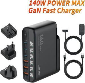 Jansicotek 140W USB C Charging Station Hub, GaN PPS Fast Travel Charger for MacBook Pro/Air, Chromebook, GalaxyBook, Pixelbook, Surface, iPad Pro, Steam Deck, and More