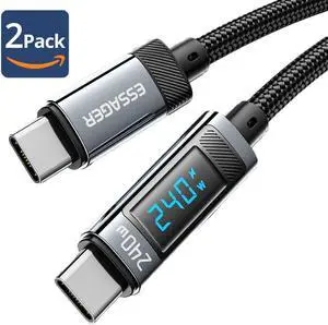 Jansicotek [2-Pack 6.6ft] LED Display USB C Charger Cable 240W 5A Type C Charger Cable Fast Charging USB C to USB C Cable Fast Charger Cord 240W PD4.0 QC4.0 USB-c Cable for MacBook Pro